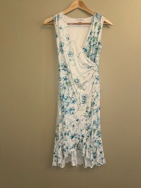 Tommy Bahama Silk Cotton Sleeveless Floral Wrap Dress XS Tiered Resort Flowy